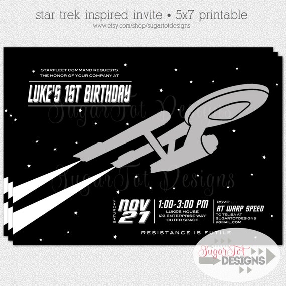STAR TREK Themed Party Invitation 5x7 by SugarTotDesigns on Etsy