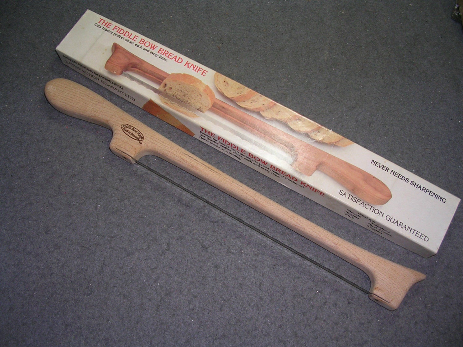 Fiddle Bow Cherry Bread Knife In Original Box Montana USA