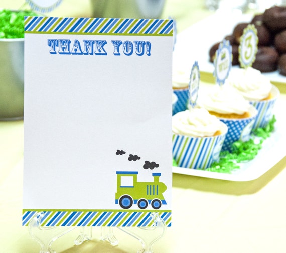 Vintage Train Birthday Party Thank You Notes (5x7), Instant Download, Printable, Digital Il_570xn