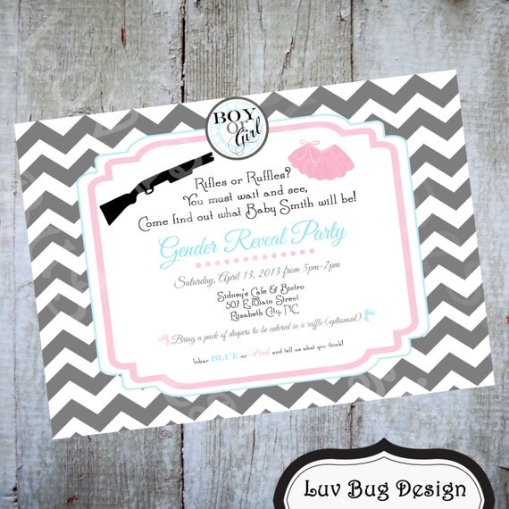 Rifles or Ruffles Gender Reveal Invitation by luvbugdesign on Etsy