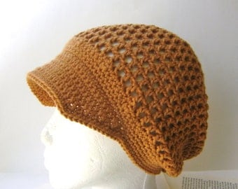 PDF Crochet Pattern, Slouchy Mesh Hat with Brim for Spring and Summer