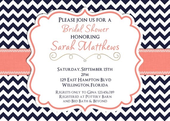 Items similar to Mod Chevron Bridal Shower Invitation Blue and Coral ...