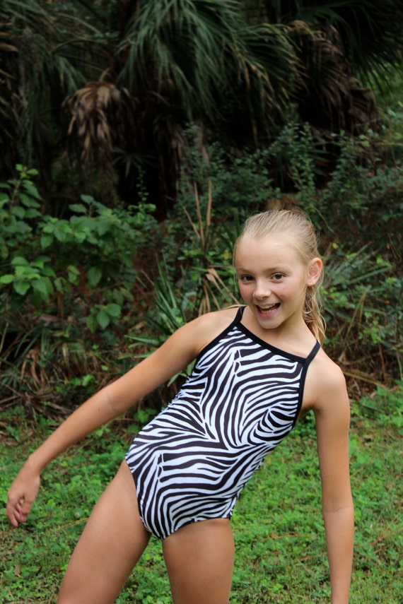 Thin Zebra Stripe Print Girls Racerback Swimsuit Bathing Suit Free