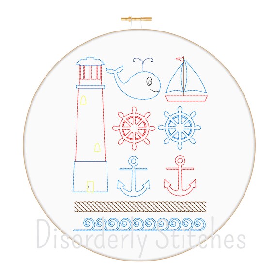 Nautical Set Hand Embroidery PDF Pattern Instant Download