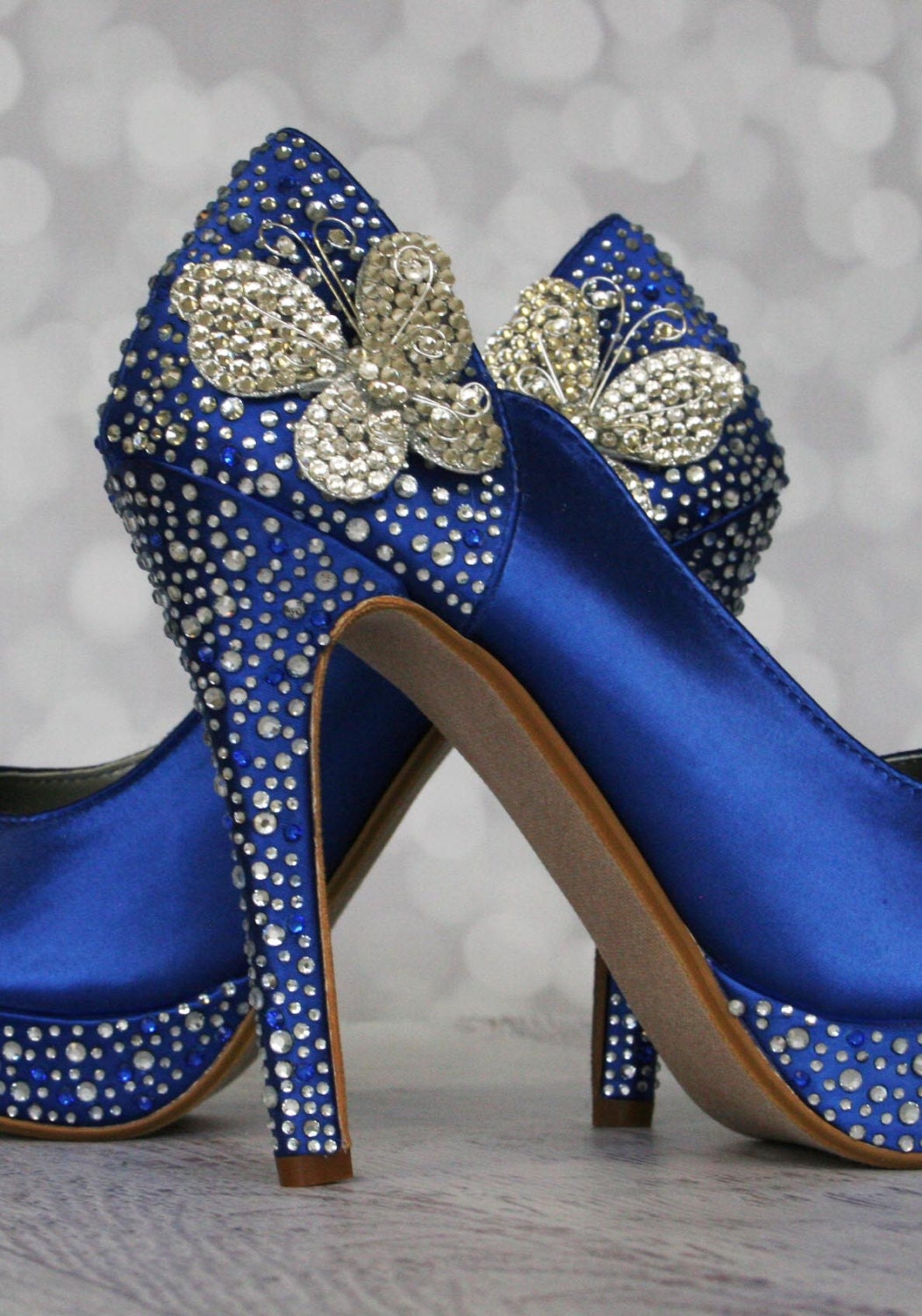 Wedding Shoes Royal Blue Peep Toe Wedding Shoes with Silver