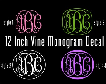 Vinyl Monogram Decal - 12 Inch Personalized Vinyl Decal - Vine Monogram Vinyl Car Window Decal -