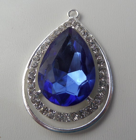 SaLE 45mm Sapphire Blue Crystal Teardrop Amulet by SofiasCottage