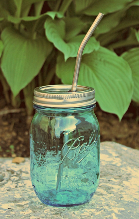 Green Mason Jar Tumbler with Stainless Steel Straw by HEXLORE