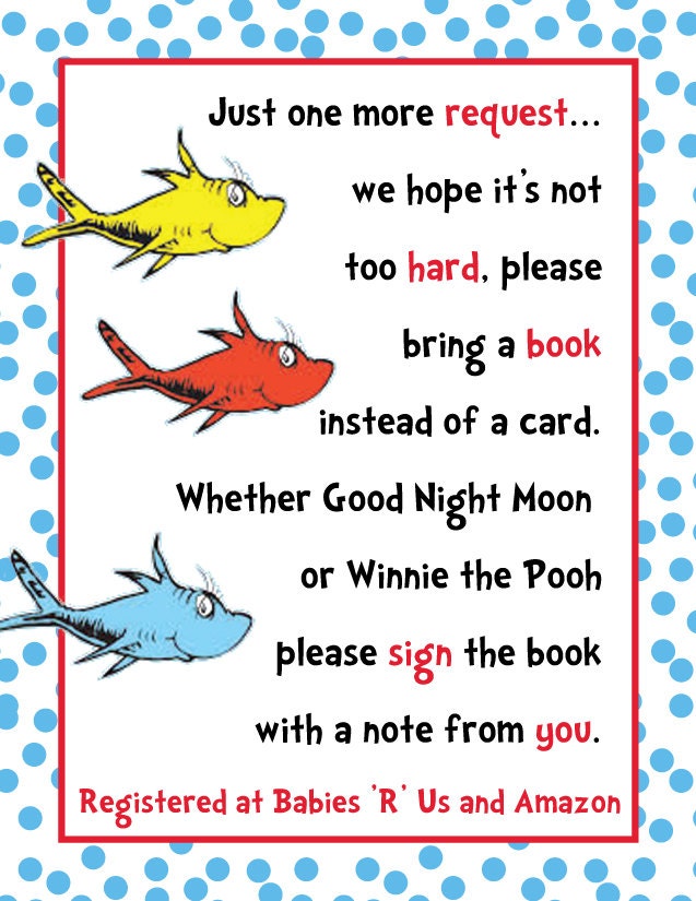 DIY PRINTABLE Dr. Seuss Baby Shower Invitation Insert