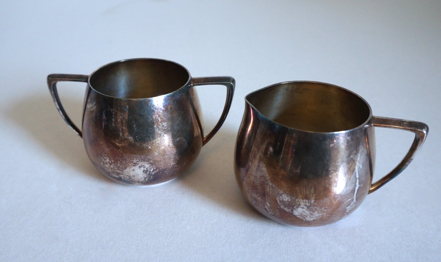 Vintage Tarnished Silver Creamer and Sugar Set Bohemian Chic Empire Crafts Floyd Jones Vintage