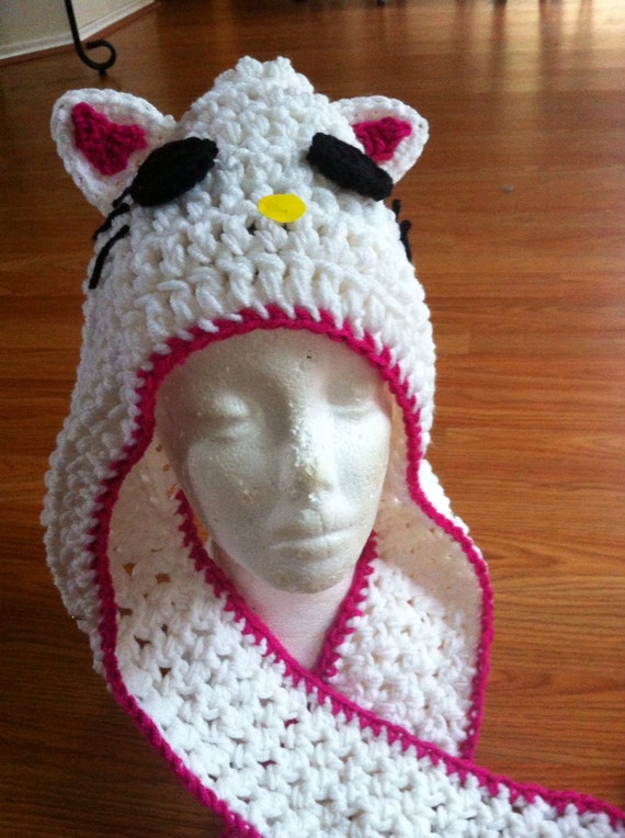 scoodie kitty hooded crochet scarf kitty hooded children scarf crochet Handmade hello scoodie kitty hooded crochet scarf kitty hooded children scarf crochet Handmade hello