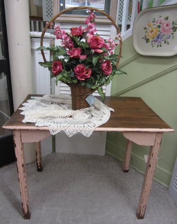 Vintage Pink Kitchen Table Desk Prairie Style by rosesnmygarden