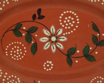 Mexican Pottery Oval Serving Platter, White Daisies, Housewares, Collectible Pottery