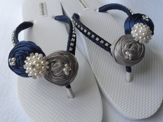 Dark Blue & Gray Bridal Flip Flops / Bridal Color Flip flops
