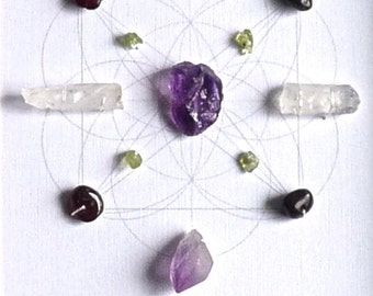 FREEDOM- GRID--- framed crystal grid with sacred geometry