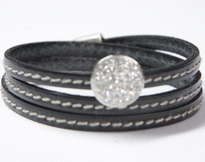 Women Wrap Bracelet With Crystal Bead - Leather Bracelet With Charm