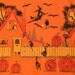 Halloween Crepe Paper Panel 1920s American Tissue Mills Holyoke Vintage Antique Witch Black Cat Goblin Haunted House Bats Free US Ship