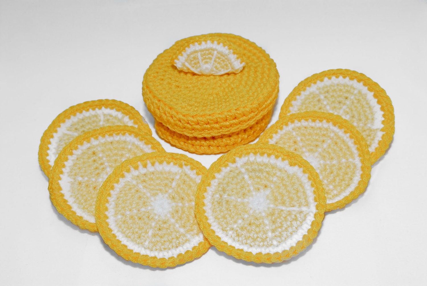 Lemon Coasters Set Of 6 With Matching Box Crochet Coasters