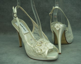 Popular items for lace bridal heels on Etsy
