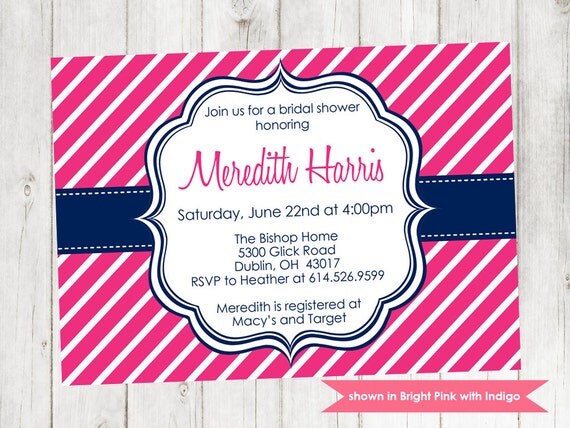 Bridal Shower Invitation - Printable Shower Themed Diagonal Stripe Invite - Colors and Text Customizable Il_570xn