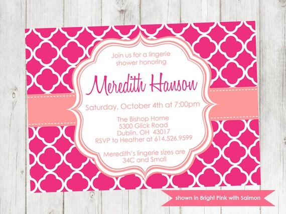 Lingerie Shower Invitation - Printable Shower Themed Quatrefoil Invite - Colors and Text Customizable Il_570xn