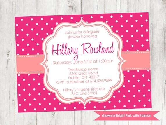 Lingerie Shower Invitation - Printable Shower Themed Polka Dot Invite - Colors and Text Customizable Il_570xn