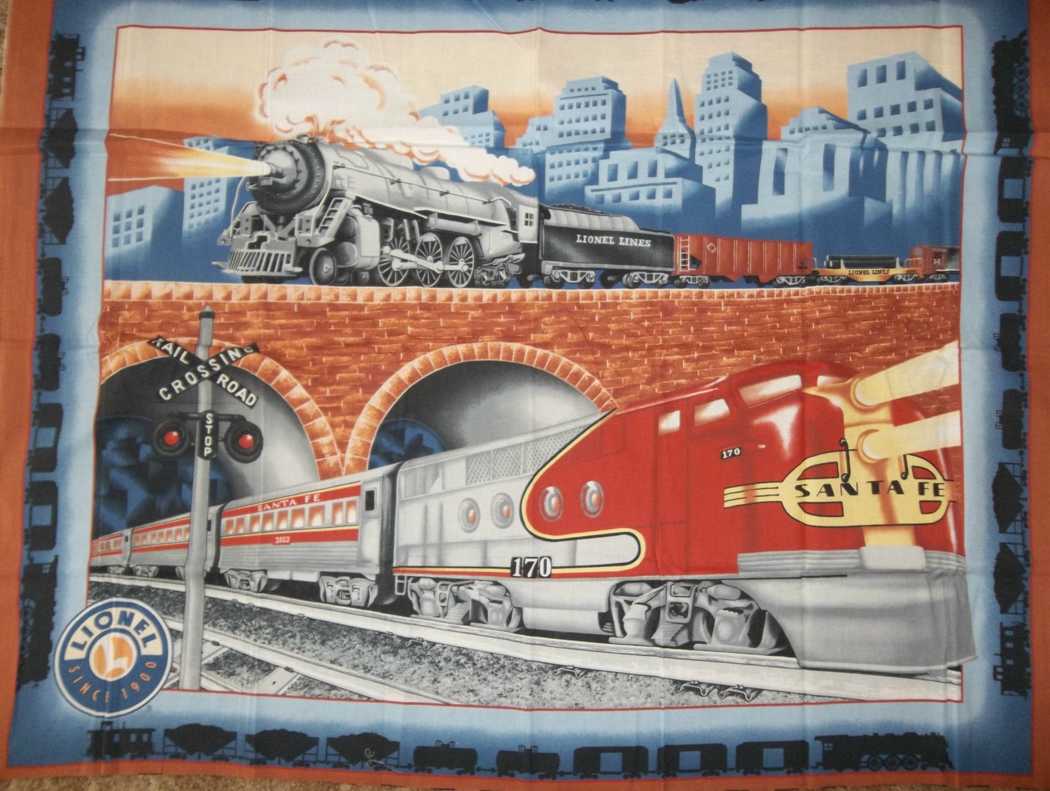 2002 Lionel Train Quilt Blanket Wallhanging Cotton Panel very
