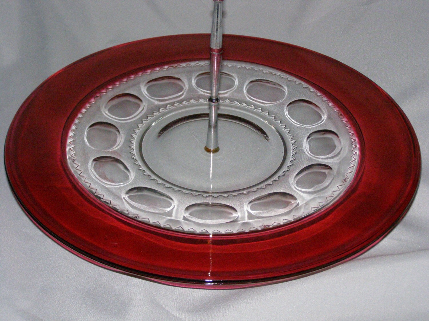 Vintage Midcentury Glass Serving Platter Red Flash Edge with Center