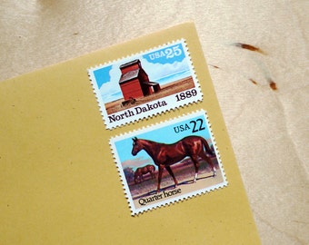 A Farm In North Dakota - Vintage unused postage stamps to post 5 letters - or use in scrapbooking and crafts