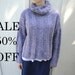 Cowl Neck Pullover Sweater size Medium, Hand Knit Wool Silk Cashmere, Cropped Turtleneck, Lavender Purple Tweed