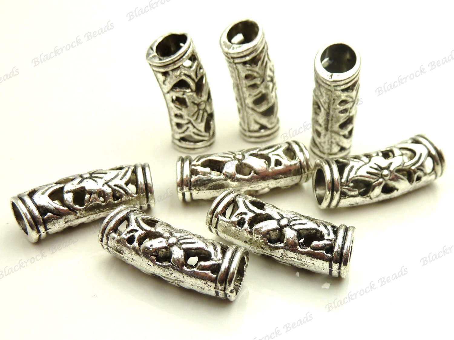 10 Curved Hollow Tube Beads 19x7mm Antique by BlackrockBeads