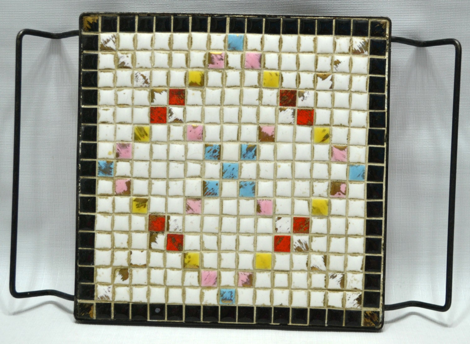 Vintage Mosaic Tile Trivet Hot Plate Multi Colored With