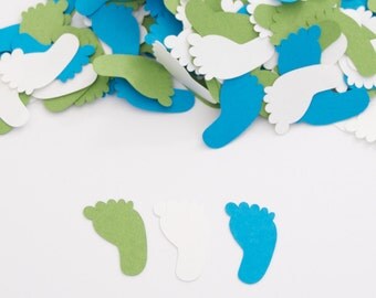 Baby Boy Shower Decoration Confetti Footprint Blue and Green