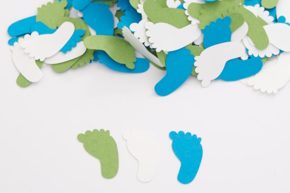 Baby Boy Shower Decoration Confetti Footprint Blue and Green Il_570xn