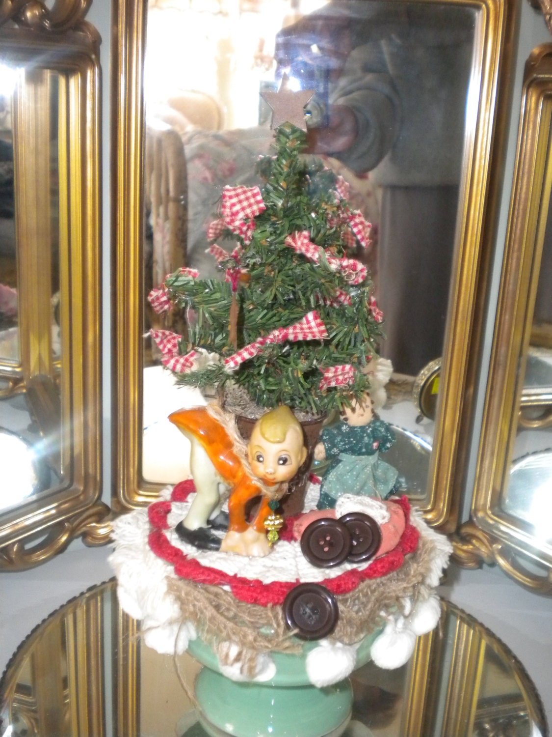 OOAK Cute Vintage Pixie Vignette, Primitive Christmas, Eclectic Christmas, Country Christmas