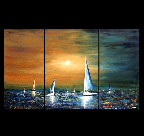 sailboat painting abstract seascape original acrylic painting