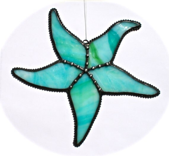 Stained Glass STARFISH Suncatcher Wispy Turquoise Aqua