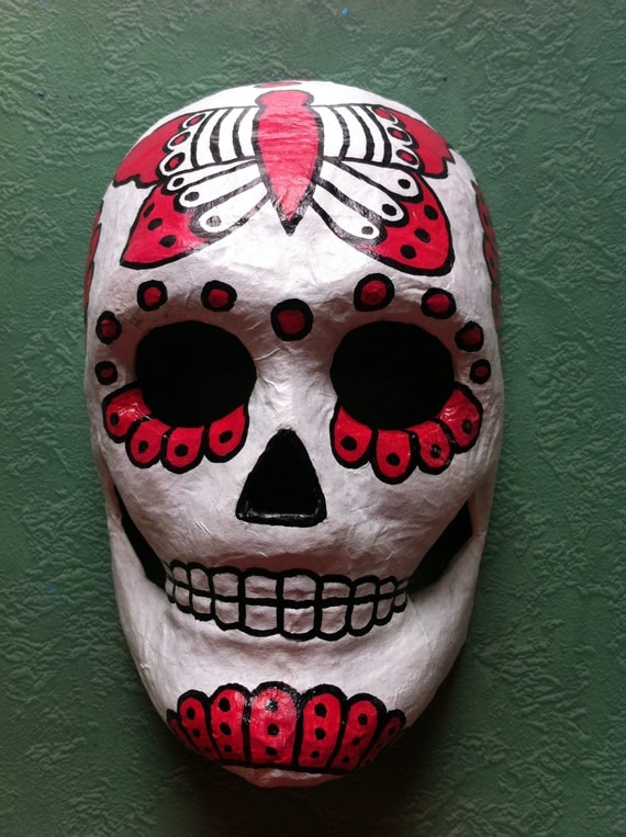 Items similar to Dia de los Muertos Paper Mache Skull Mask OOAK on Etsy