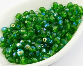 Green 4mm Beads (50) Czech Fire Polished Faceted Glass last