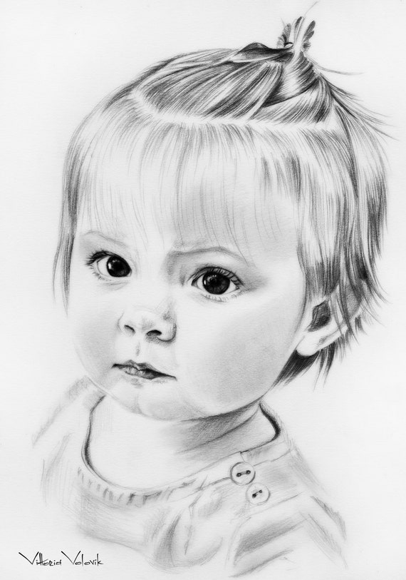 Items similar to Custom Baby portrait, Pencil Drawing from your photo