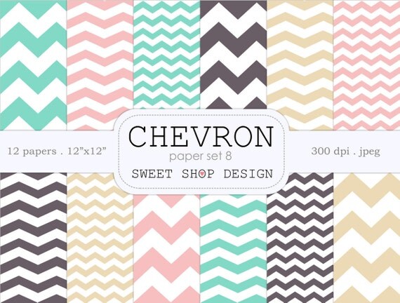 Digital Paper, Printable Scrapbook Paper Pack, 12x12, Chevron N08, Set of 12 Papers Il_570xn