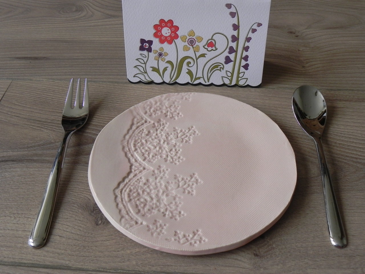 Ceramic Dessert Plate Pink Lace Serving Plate Hand by Ceraminic