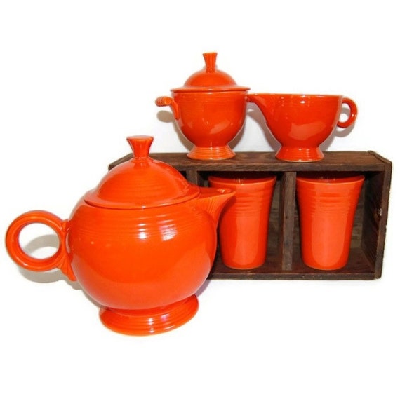 Fiesta Ware Tea Set Vintage Original Serving Set Red by Curiopolis