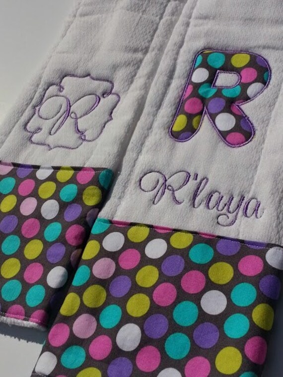 Personalized Burp Cloth Set in Diddly Dot by jennypennydesigns