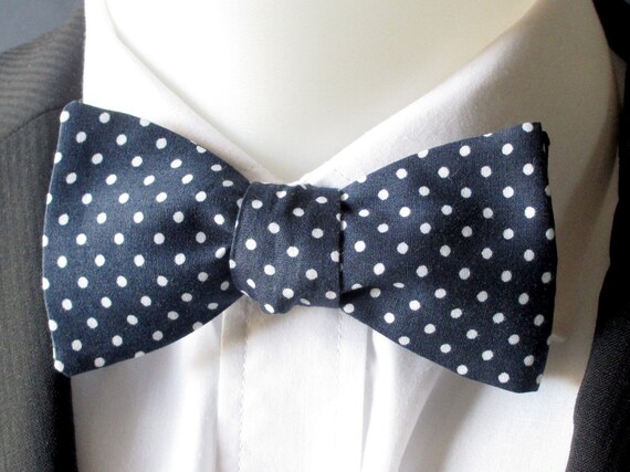 Mens Bowtie Navy blue 100% cotton with white by JustBowties