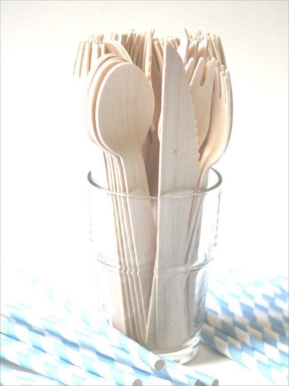 50 Disposable Wooden CutleryWEDDING DECORATION