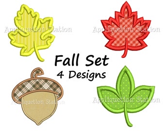 Fall Leaf Set with Acorn Applique Machine Embroidery Design thanksgiving foliage autumn fall set of 4 INSTANT DOWNLOAD