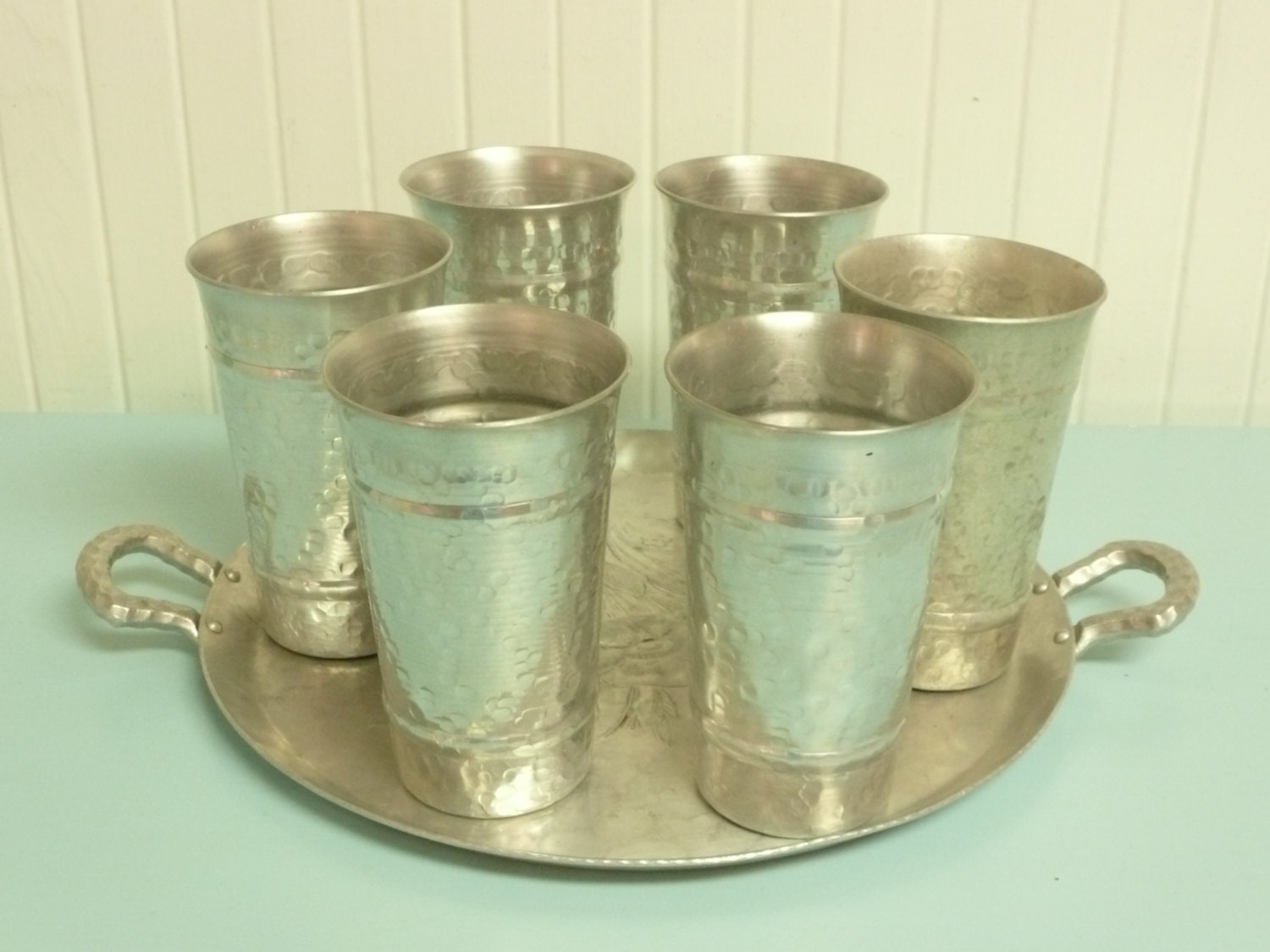 tumblers trays and Tray 1960s Tray Tumblers Set Hand and Aluminum Forged