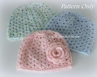 Crochet Baby Hat Pattern, Size 3 -6 Months, Very Detailed Pattern in PDF Format, Instant Download