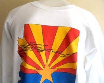 vintage 80's Historic Route 66 Association of Arizona white fleece raglan sleeve flag logo back front print graphic sweatshirt crew neck pul
